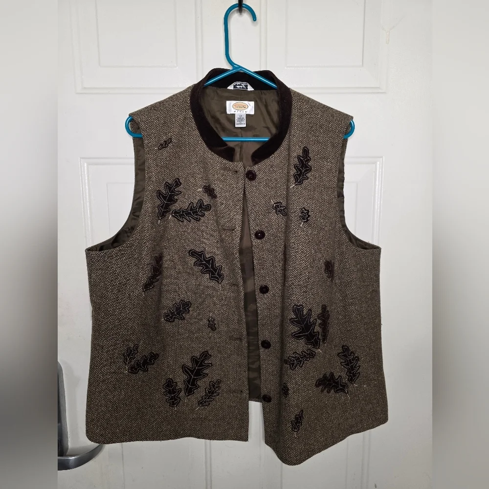 Vintage Talbots Tweed Vest – Leaf Appliqué – Women’s‎ Size 1X